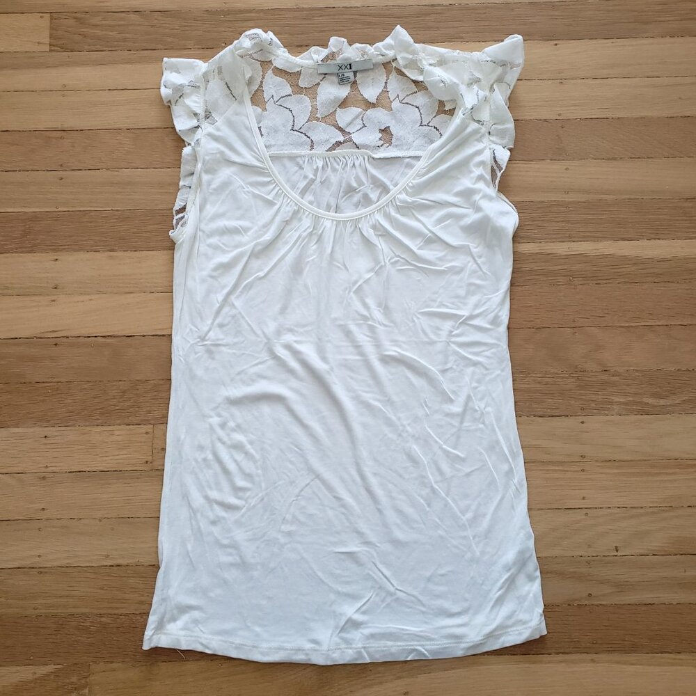 Forever 21 Ivory Lace Collar Sleeveless Tank Top Women's Size Large L
